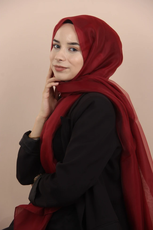 BORDO Siyane Scarf Prenses Tül Şal