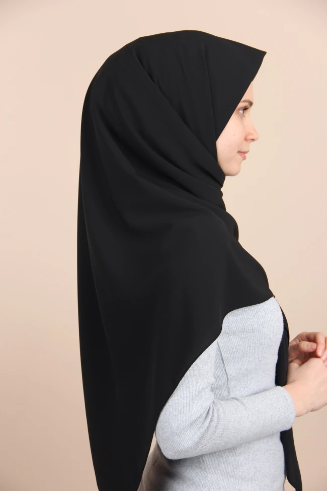SİYAH Sima Medine İpeği Büyük Boy Eşarp