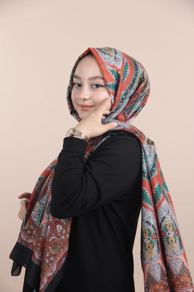SİYAH Siyane Scarf Etnik Desen Şal