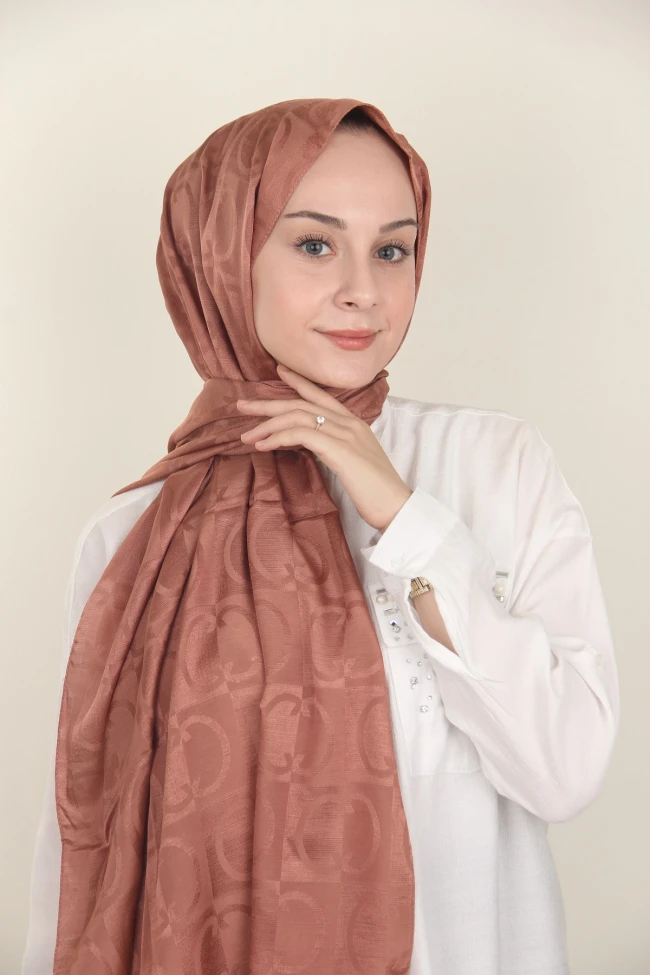 Bakır Siyane Scarf Halka Desen Monogram Pamuk Şal