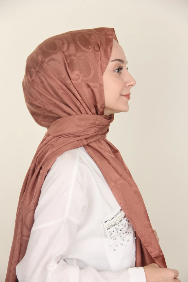 Bakır Siyane Scarf Halka Desen Monogram Pamuk Şal