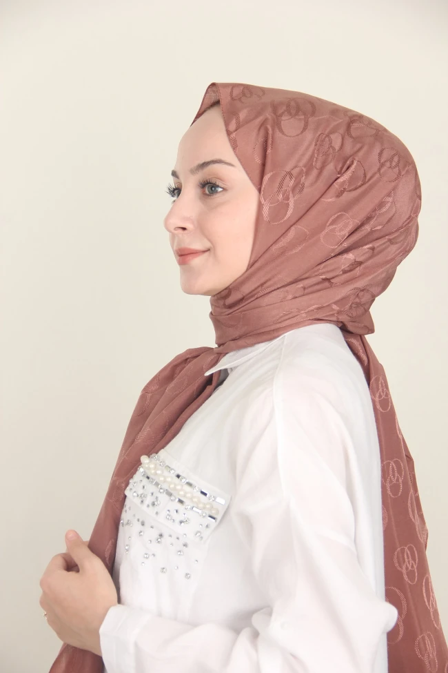 GÜL KURUSU İpekseli Jakar Halka Desen Pamuk Şal