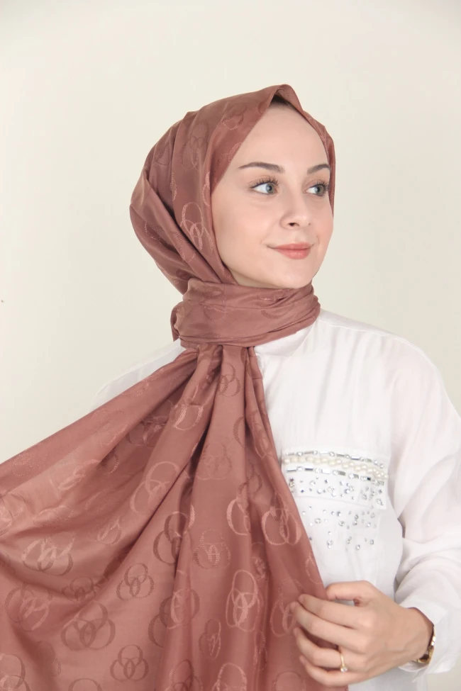 GÜL KURUSU İpekseli Jakar Halka Desen Pamuk Şal