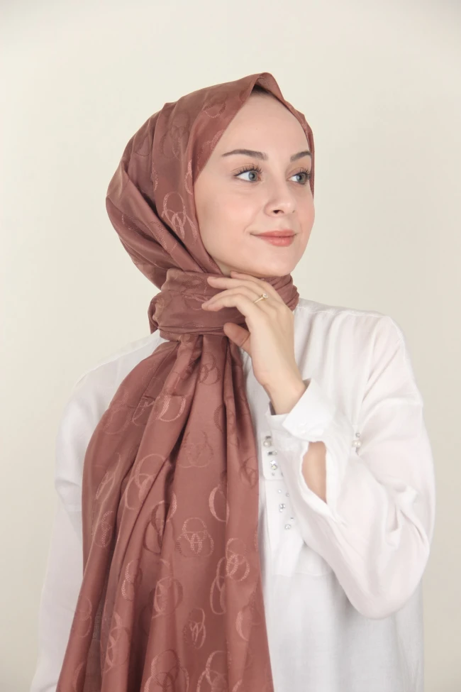 GÜL KURUSU İpekseli Jakar Halka Desen Pamuk Şal