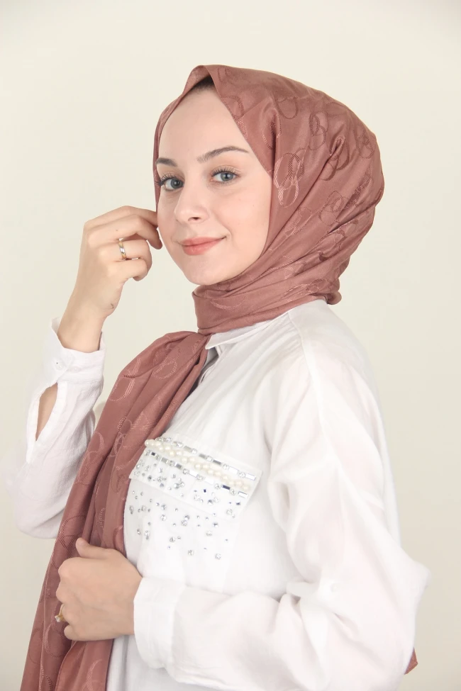 GÜL KURUSU İpekseli Jakar Halka Desen Pamuk Şal