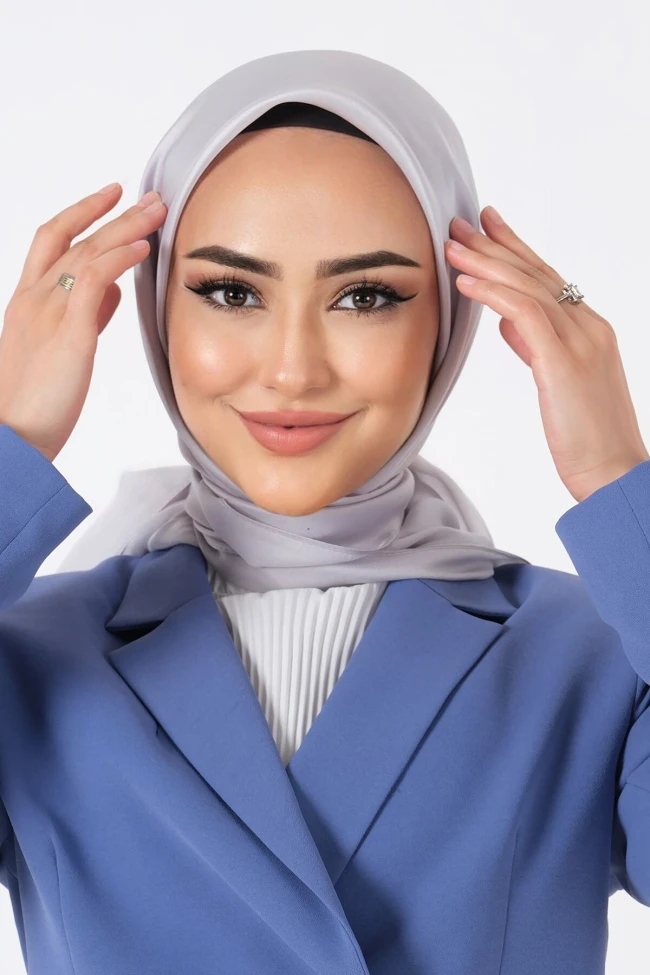 GÜMÜŞ Harem Scarf Kristal Saten Eşarp