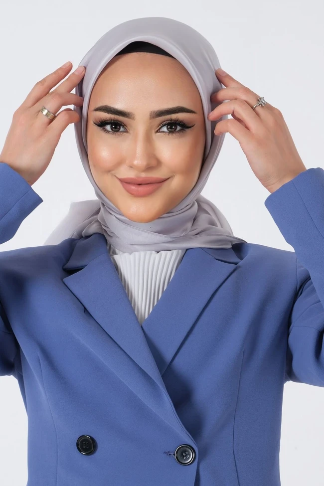 GÜMÜŞ Harem Scarf Kristal Saten Eşarp