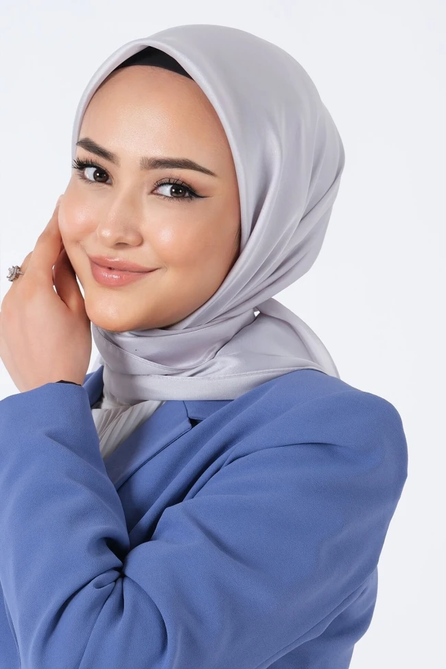 GÜMÜŞ Harem Scarf Kristal Saten Eşarp