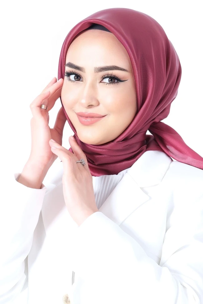 Koyu Bordo Harem Scarf Kristal Saten Eşarp