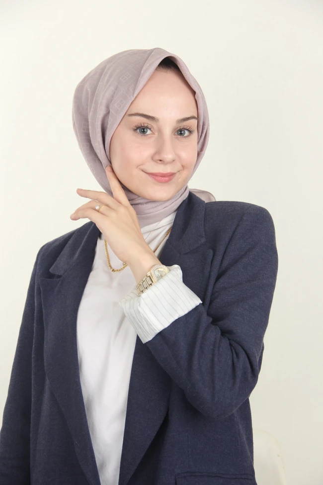 Pudra Emproyal Baklava Desen Pamuk Eşarp