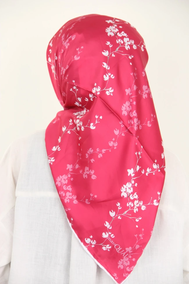 Fuşya Quaj Çiçek Desen İpek Rayon Eşarp