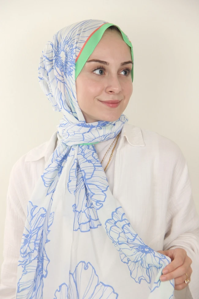 Neon Yeşil Silk Home Yaprak Desen Viskon Şal