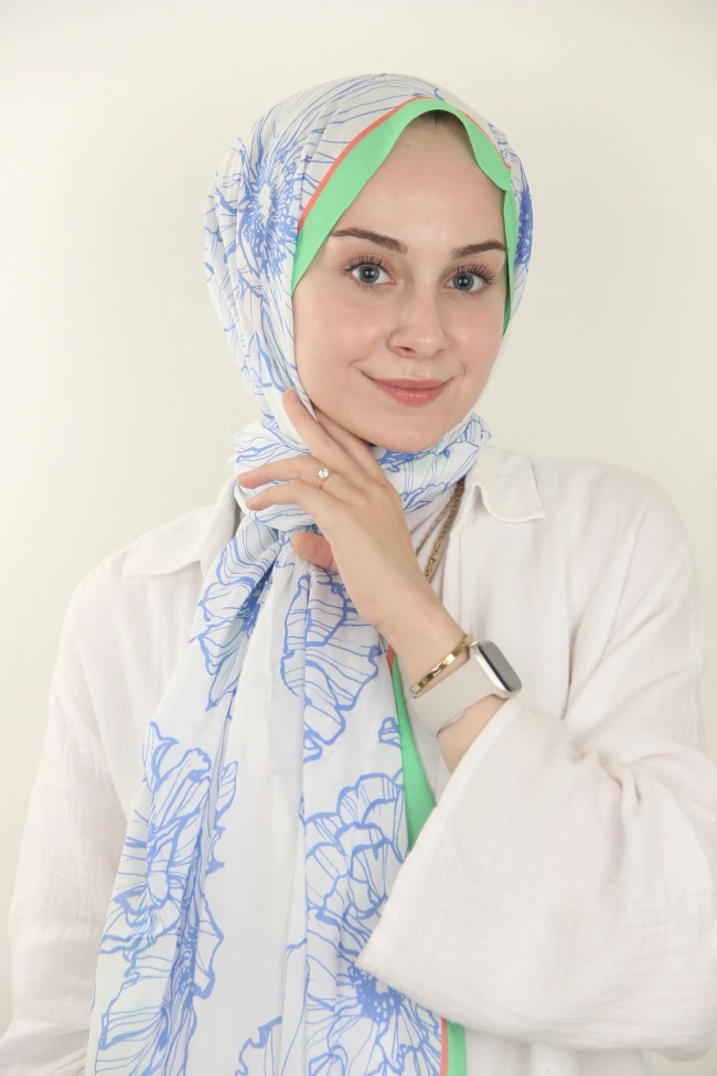 Neon Yeşil Silk Home Yaprak Desen Viskon Şal