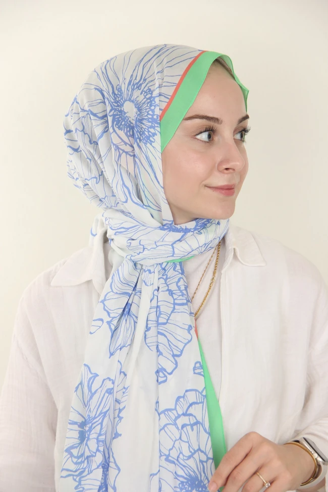 Neon Yeşil Silk Home Yaprak Desen Viskon Şal