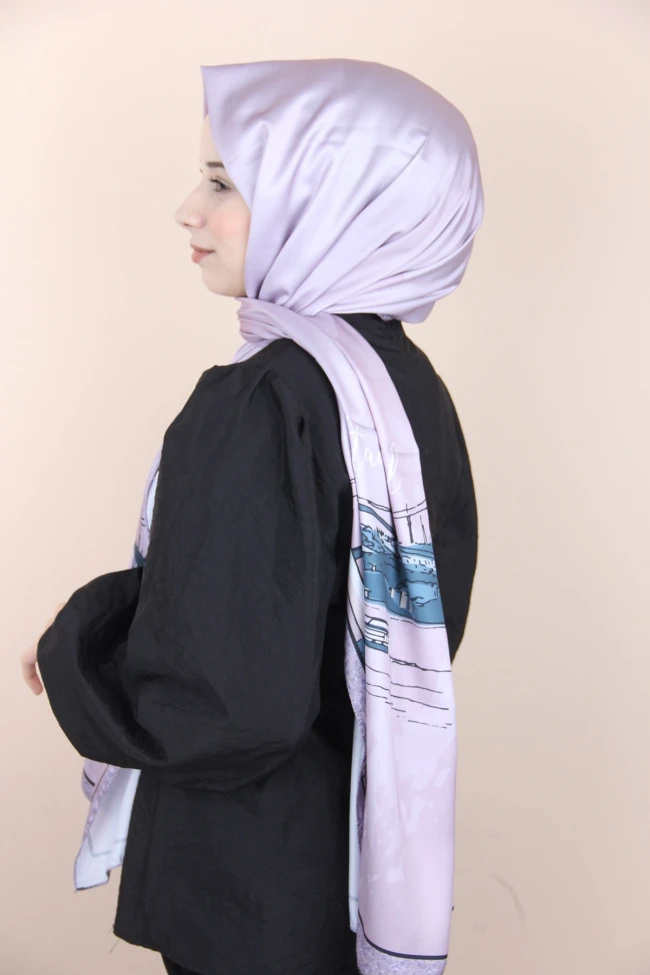 Pudra Balse Desenli Polyester Şal
