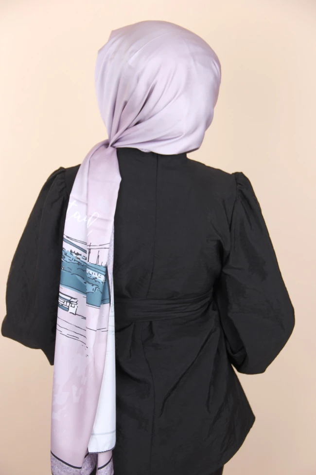 Pudra Balse Desenli Polyester Şal