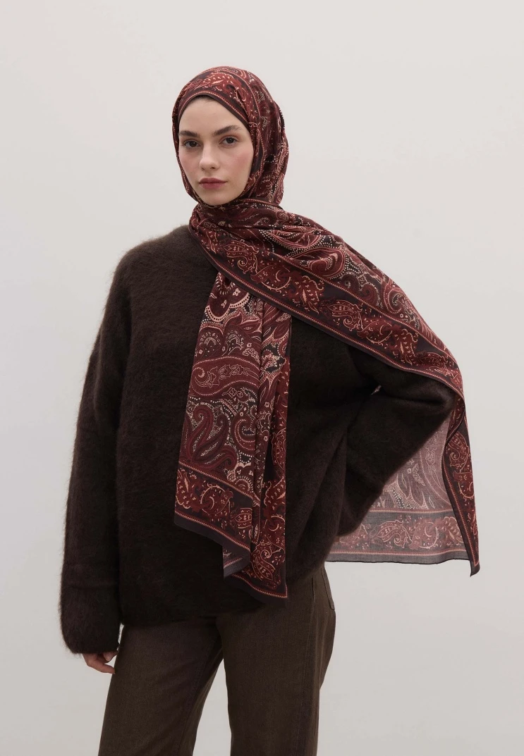 BORDO Fresh Scarfs Dark Vıntage Desen Şal