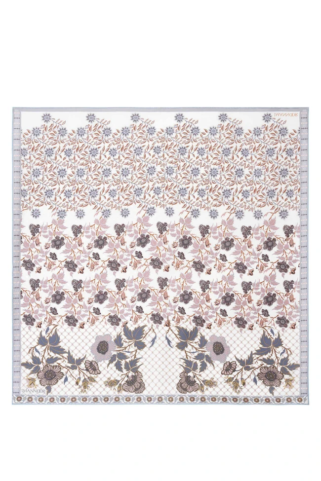 Bej Gri İmannoor Çit Çift Taraflı Twill İpek Eşarp 251-1002