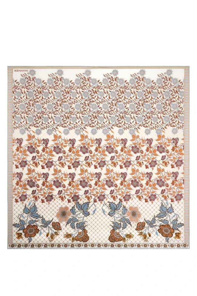 Bej Gri İmannoor Çit Çift Taraflı Twill İpek Eşarp 251-1002