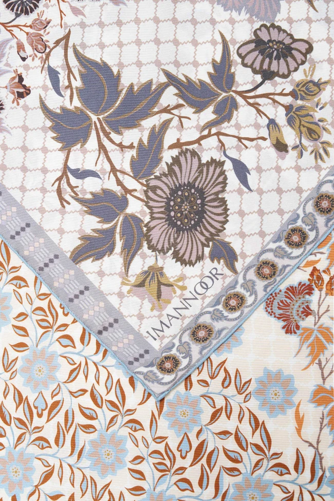 Bej Gri İmannoor Çit Çift Taraflı Twill İpek Eşarp 251-1002