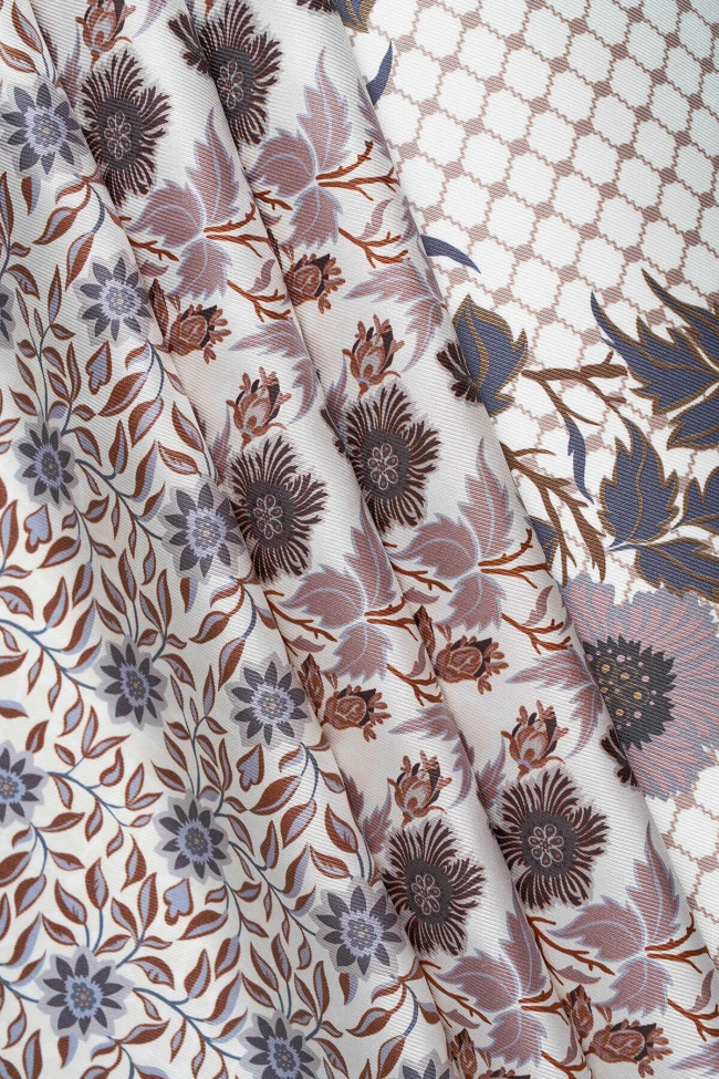 Bej Gri İmannoor Çit Çift Taraflı Twill İpek Eşarp 251-1002