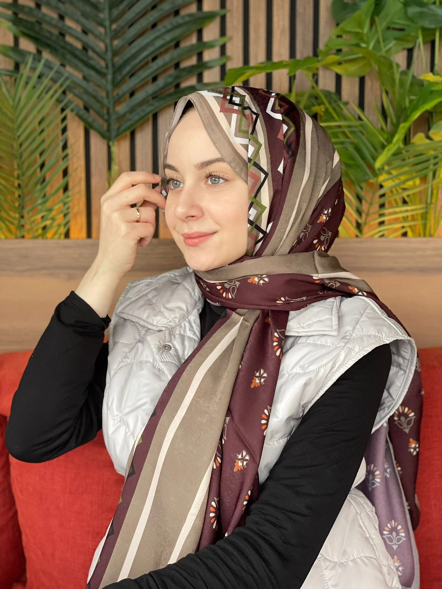 Koyu Bordo Cardion Premium Desenli Şal 1