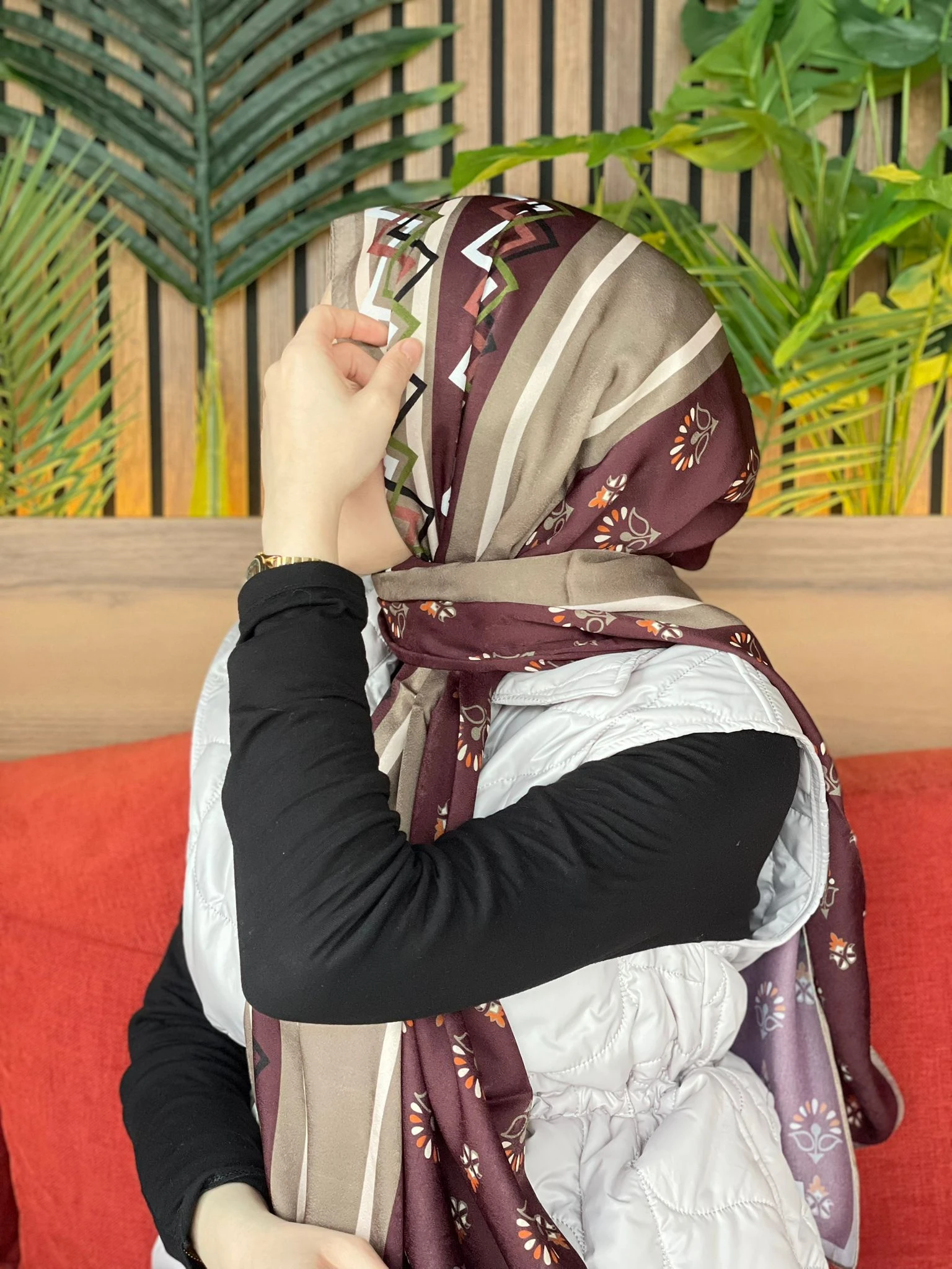 Koyu Bordo Cardion Premium Desenli Şal 1