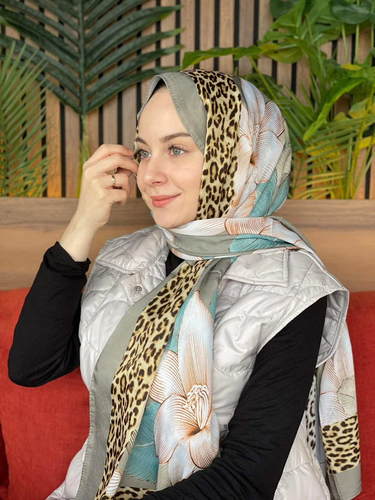 Vizon Cardion Premium Leopar Yaprak Desen Şal