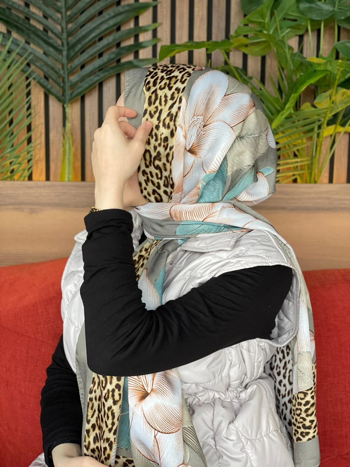 Vizon Cardion Premium Leopar Yaprak Desen Şal