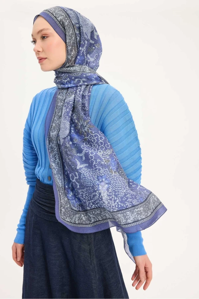 02 Silk Home Vintage Botanik Desen Monare Şal