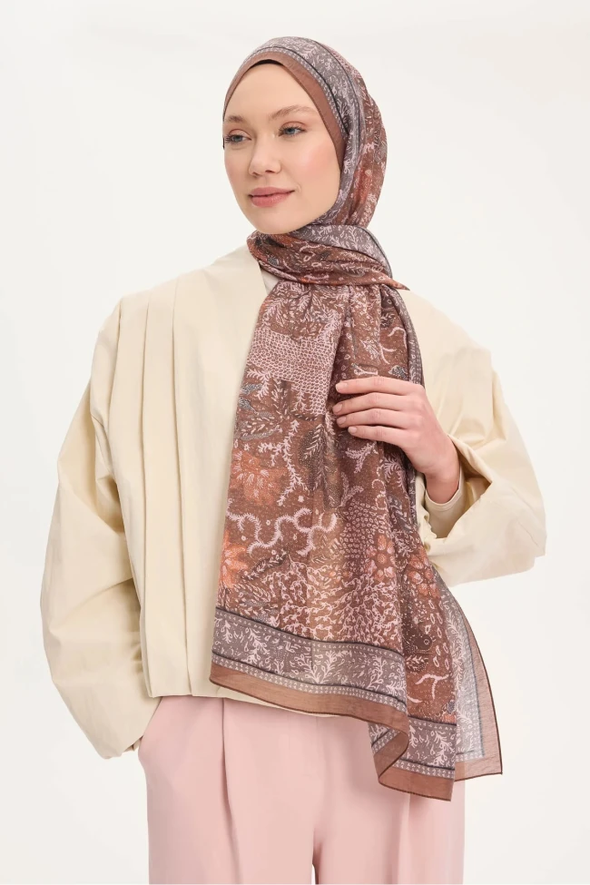 03 Silk Home Vintage Botanik Desen Monare Şal