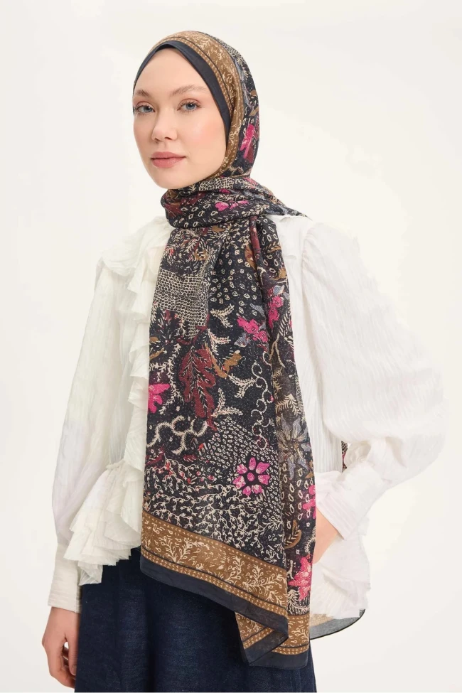04 Silk Home Vintage Botanik Desen Monare Şal