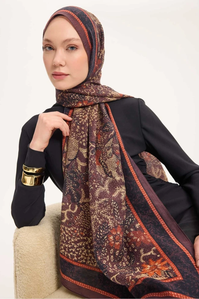 05 Silk Home Vintage Botanik Desen Monare Şal