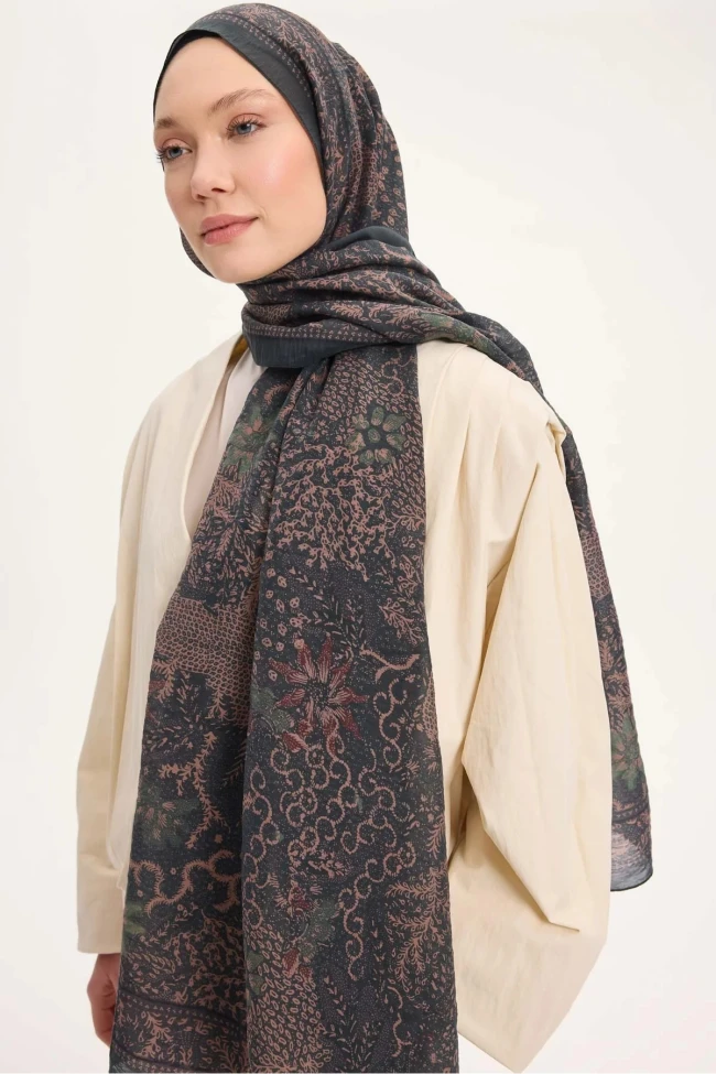 08 Silk Home Vintage Botanik Desen Monare Şal