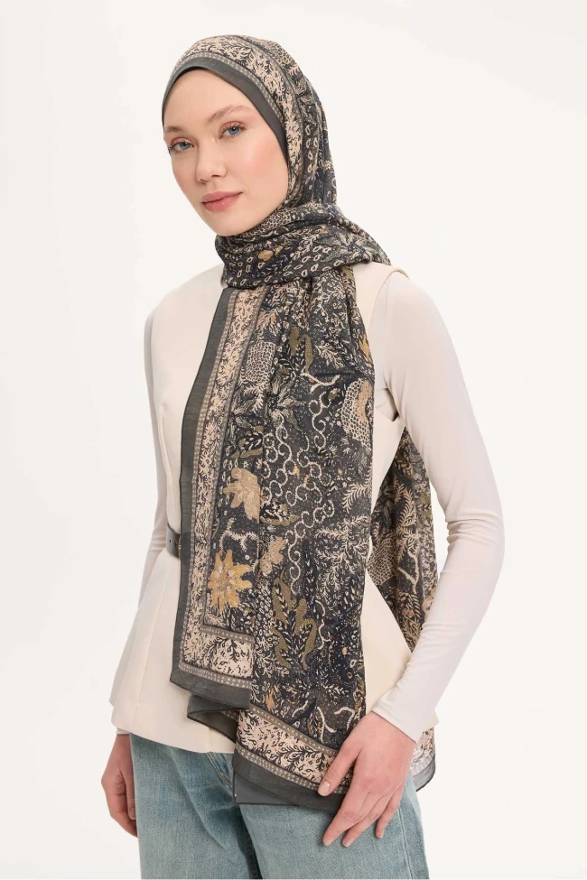 12 Silk Home Vintage Botanik Desen Monare Şal