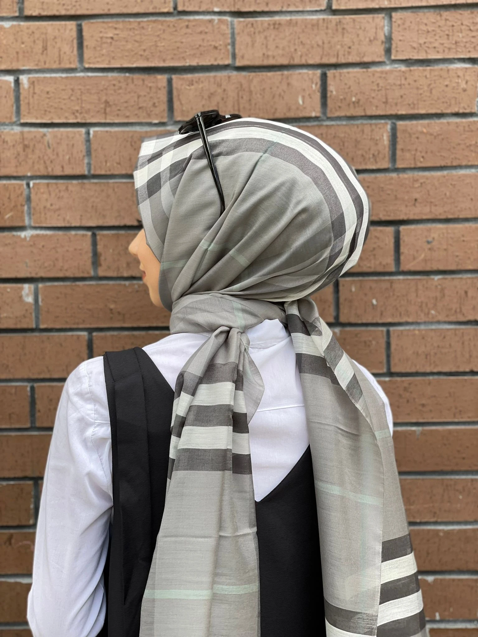 GRİ Sima Burberry Ekose Şal