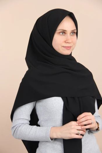 SİYAH Sima Medine İpeği Büyük Boy Eşarp