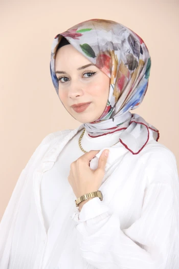 Bordo Eşarp Home Sisli Menekşe Desen Eşarp