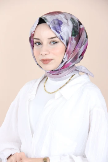 Gül Kurusu Eşarp Home Sisli Menekşe Desen Eşarp