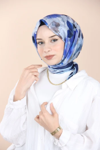 Koyu İndigo Eşarp Home Sisli Menekşe Desen Eşarp