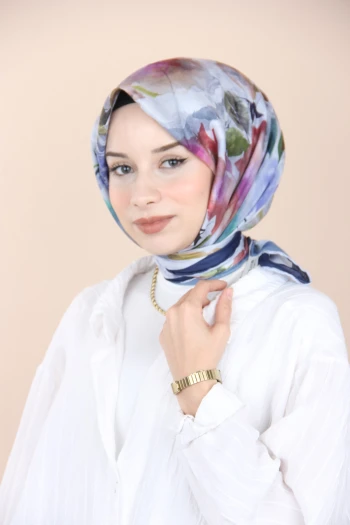 Lacivert Eşarp Home Sisli Menekşe Desen Eşarp