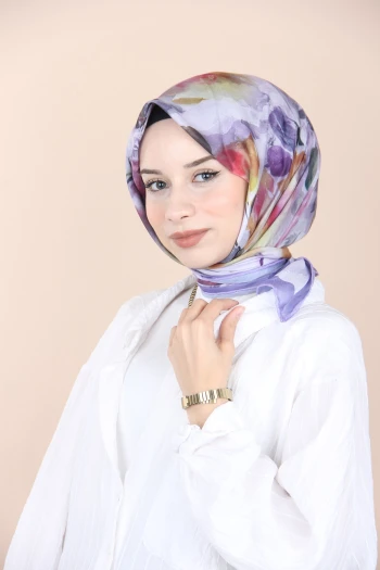 Lila Eşarp Home Sisli Menekşe Desen Eşarp