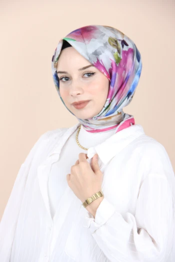 Pembe Eşarp Home Sisli Menekşe Desen Eşarp