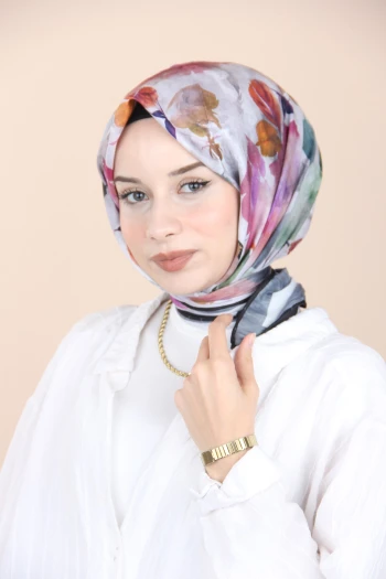 Siyah Eşarp Home Sisli Menekşe Desen Eşarp