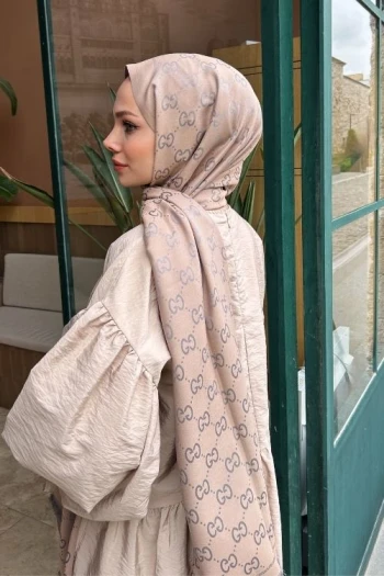 Koyu Gri GG Desen İnce Kaşmir Şal
