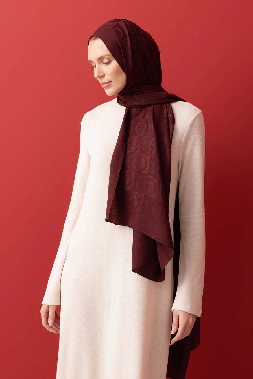 Burgundy İmannoor Dama Desen Naia Pamuk Şal 241-3001
