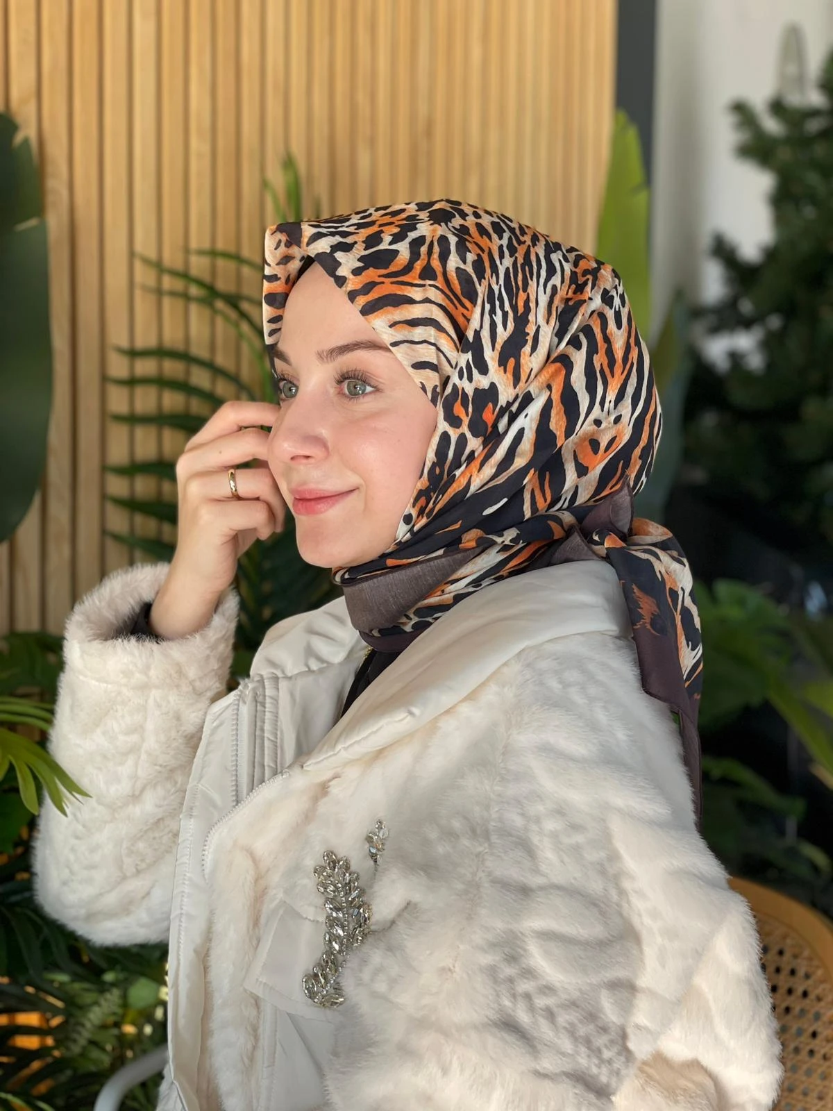 ACI KAHVE Loryan Scarf Diamond Leopar Eşarp