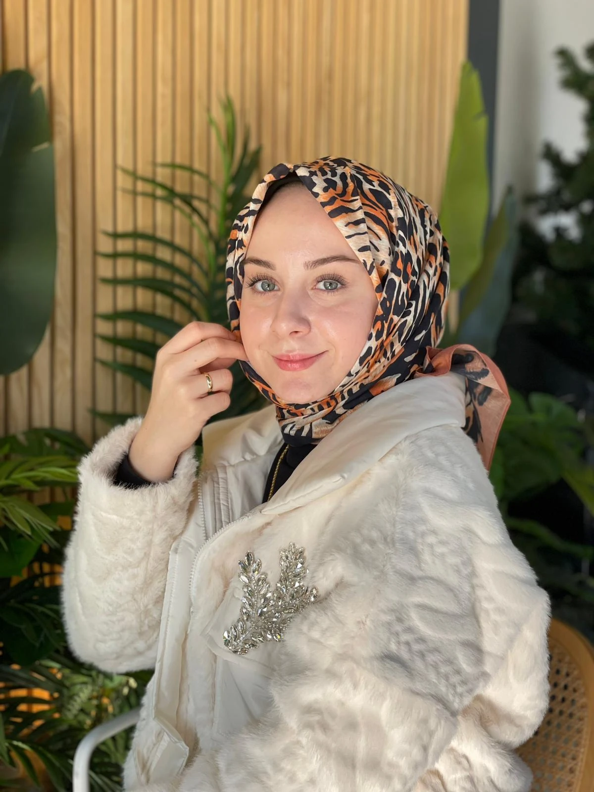 Kiremit Loryan Scarf Diamond Leopar Eşarp