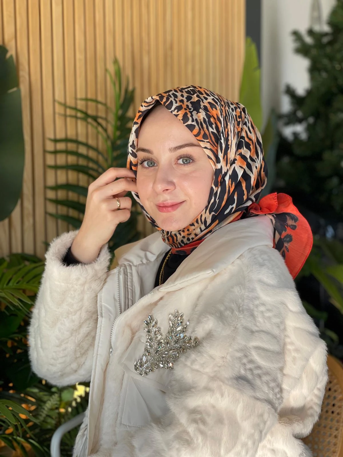 Orange Loryan Scarf Diamond Leopar Eşarp