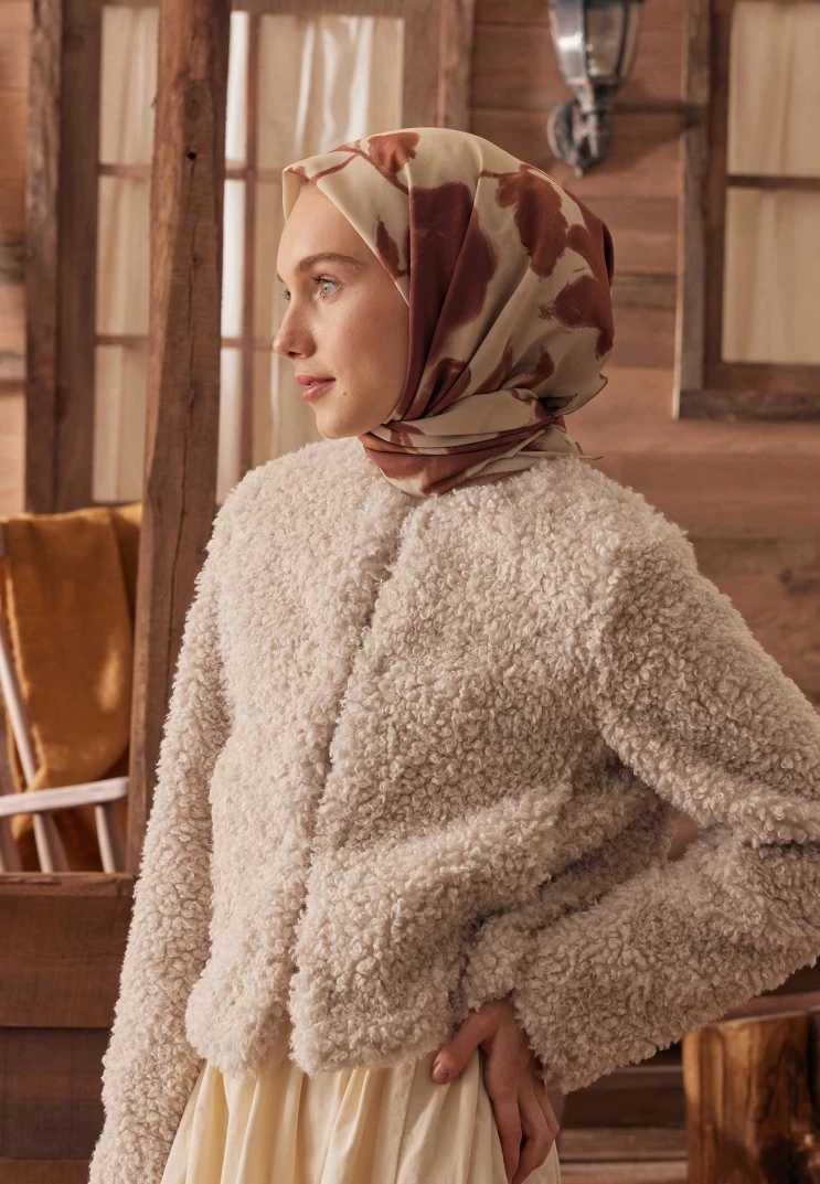 Tarçın Fresh Scarfs Dark Flower Desen Pamuk İpek Eşarp